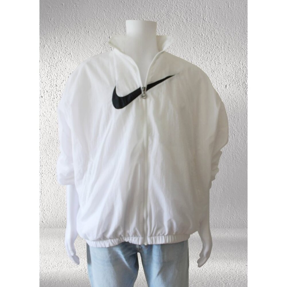nwot NIKE Swoosh Sportswear Essential Woven Jacket in White/Black (Unisex L)